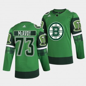 2022 St Patricks Day Charlie McAvoy Boston Bruins #73 Green Warm-Up Jersey