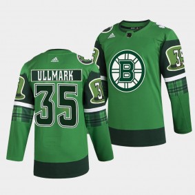 2022 St Patricks Day Linus Ullmark Boston Bruins #35 Green Warm-Up Jersey