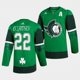 2022 St. Patrick Nikita Zaitsev Ottawa Senators #22 Green Warm-Up Jersey