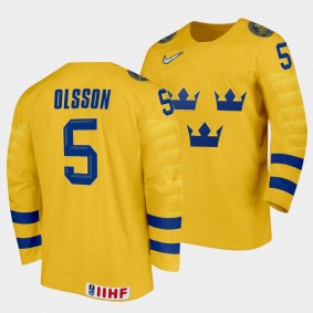 Sweden Hockey #5 Anton Olsson 2022 IIHF World Junior Championship Gold Jersey Home