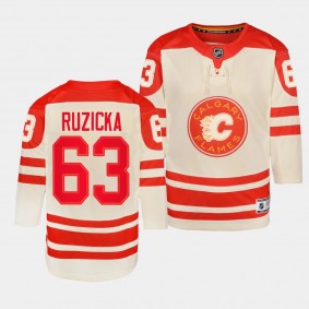 Adam Ruzicka Calgary Flames Youth Jersey 2023 NHL Heritage Classic Cream Premier Player Jersey