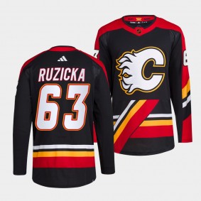 Adam Ruzicka Calgary Flames 2022 Reverse Retro 2.0 Black #63 Authentic Primegreen Jersey Men's