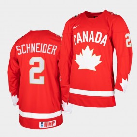 Canada Team Braden Schneider 2021 IIHF World Championship Red Heritage Jersey