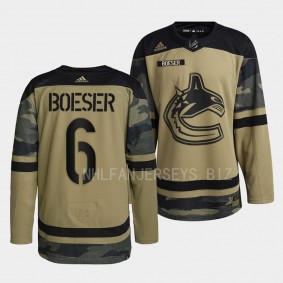 2022 Armed Forces Brock Boeser Vancouver Canucks Green #6 Camo Warm-up Jersey