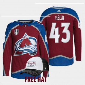 2022 Central Division Champions Darren Helm Colorado Avalanche Authentic #43 Burgundy Jersey