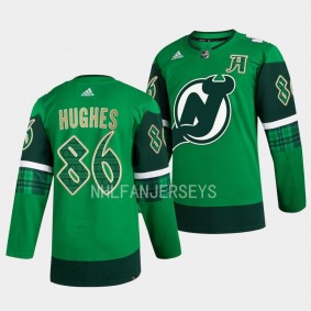 2023 St. Patricks Day Jack Hughes New Jersey Devils #86 Green Primegreen Authentic Jersey
