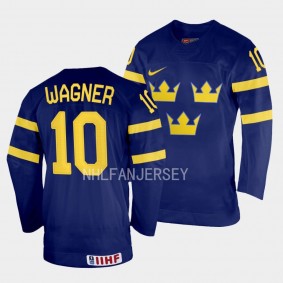 Sweden 2023 IIHF World Junior Championship Fabian Wagner #10 Navy Jersey Away