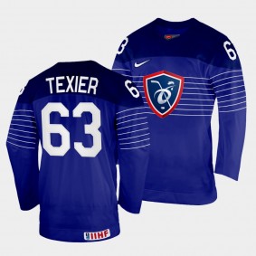 Alexandre Texier 2022 IIHF World Championship France Hockey #63 Navy Jersey Away