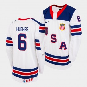 USA U18 Team Jack Hughes #6 2021 Biosteel All-American Game Home White Jersey