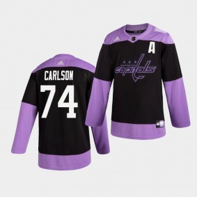 #74 John Carlson Capitals Hockey Fights Cancer Practice Jersey Men's