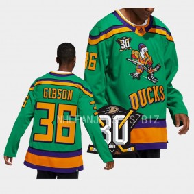 30th Anniversary John Gibson Anaheim Ducks Green #36 Throwback Jersey 2023-24