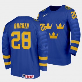 Sweden 2022 IIHF World U18 Championships Liam Ohgren #28 Blue Jersey Away
