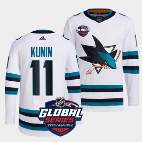2022 Global Series Luke Kunin San Jose Sharks Primegreen #11 White Jersey