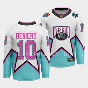 2023 NHL All-Star Matty Beniers Jersey Seattle Kraken White #10 Western Conference Men'