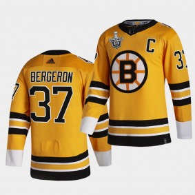 Patrice Bergeron #37 Bruins 2021 Stanley Cup Playoffs Gold Reverse Retro Jersey