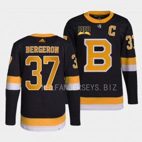 1000 career points Patrice Bergeron Boston Bruins Authentic #37 Black Jersey