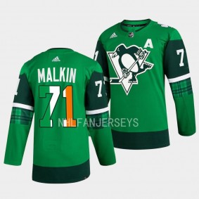 2023 St. Patricks Day Evgeni Malkin Pittsburgh Penguins #71 Green Primegreen Authentic Jersey