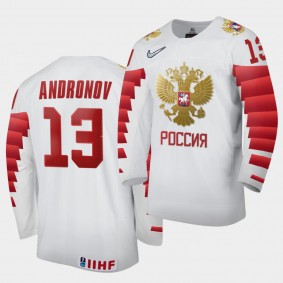 Russia Sergei Andronov 2020 IIHF World Ice Hockey White Home Jersey