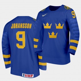 Albert Johansson Sweden Team 2021 IIHF World Junior Championship Jersey Away Blue