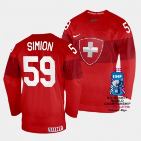 Dario Simion 2023 IIHF World Championship Switzerland #59 Red Away Jersey Men