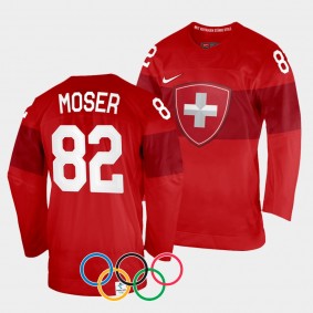 Switzerland Hockey 2022 Winter Olympics Simon Moser #82 Red Jersey Home