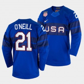 USA Hockey #21 Brian O'Neill 2022 Winter Olympics Royal Jersey